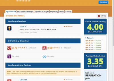 You will get access to your own Dashboard. From here you can look at your reviews, initiate the process to gather more reviews, send emails to your customers, change your settings, and much more,